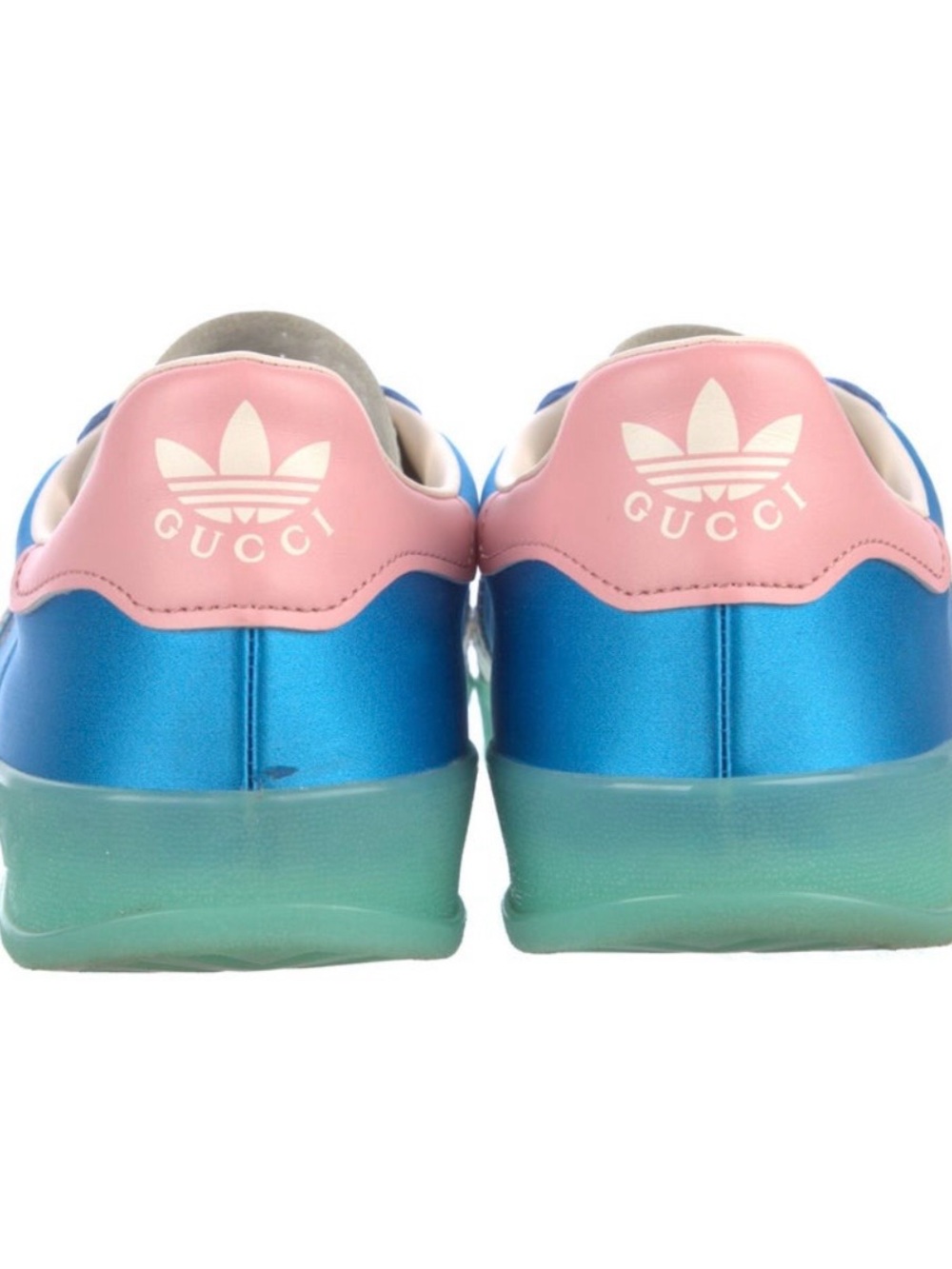 Gucci x Adidas collab Blue, Teal & Pink satin Gazelle Sneaker - Picture 4 of 5